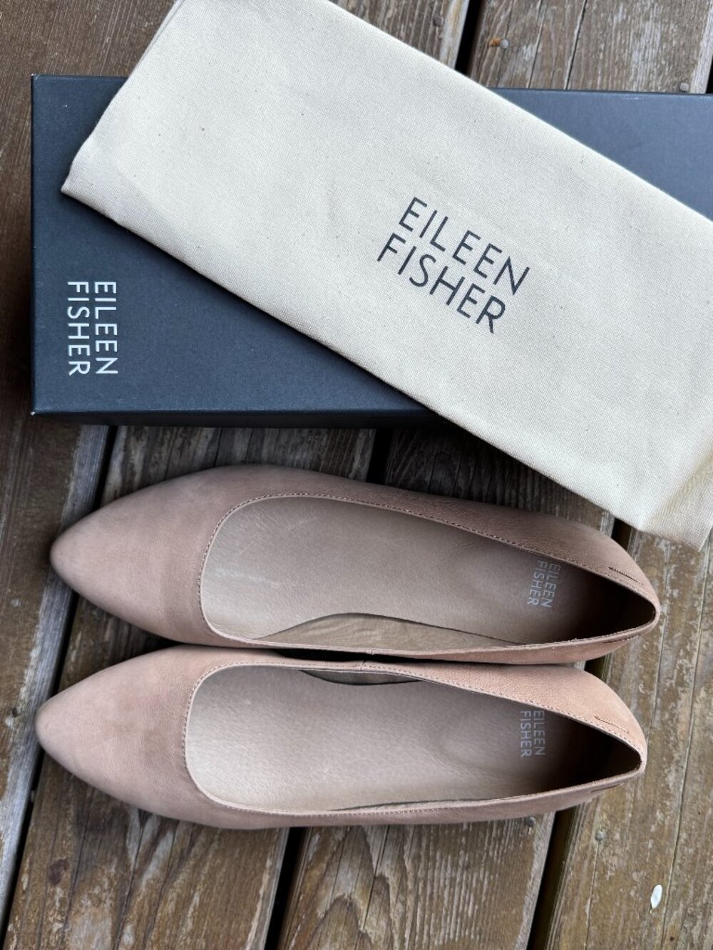 NIB Eileen Fisher Jil Latte Tan Tumbled Nubuck Ballet Flats in Women's 11